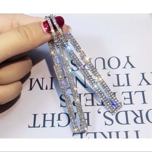 Sparkly Crystal Rectangle Statement Drop Earrings